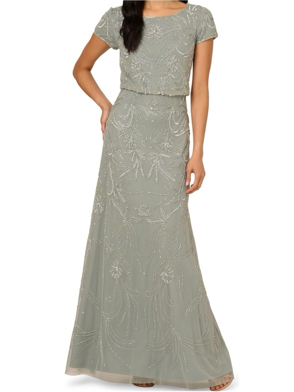Beaded Sage Green Evening Gown